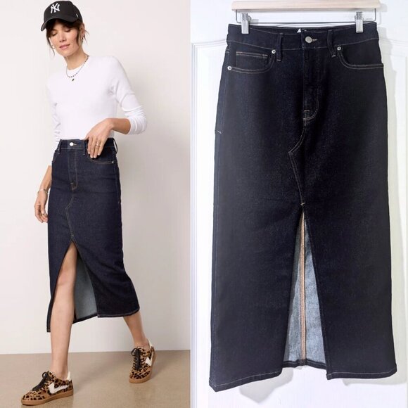 NWT Good American | Slit Front Midi Skirt In Dark Indigo716 - Picture 1 of 9